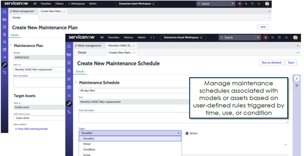 servicenow EAM schedule-screen